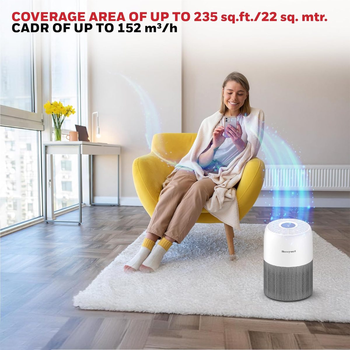 Honeywell Air Purifier for Home & Office, 3-in-1 filter - Pre-Filter, H13, Activated Carbon Filter, Removes 99.99% Pollutants, Allergens, Pet Danger, Smoke, Dust & Pollens - Air touch V1 - Image 2