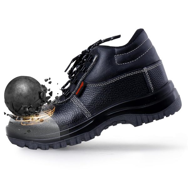 Robustt Double Density High Ankle Steel Toe Safety Shoes (UK-8) for Industrial Work | Waterproof Leather Material | Puncture Proof | Anti- Skid