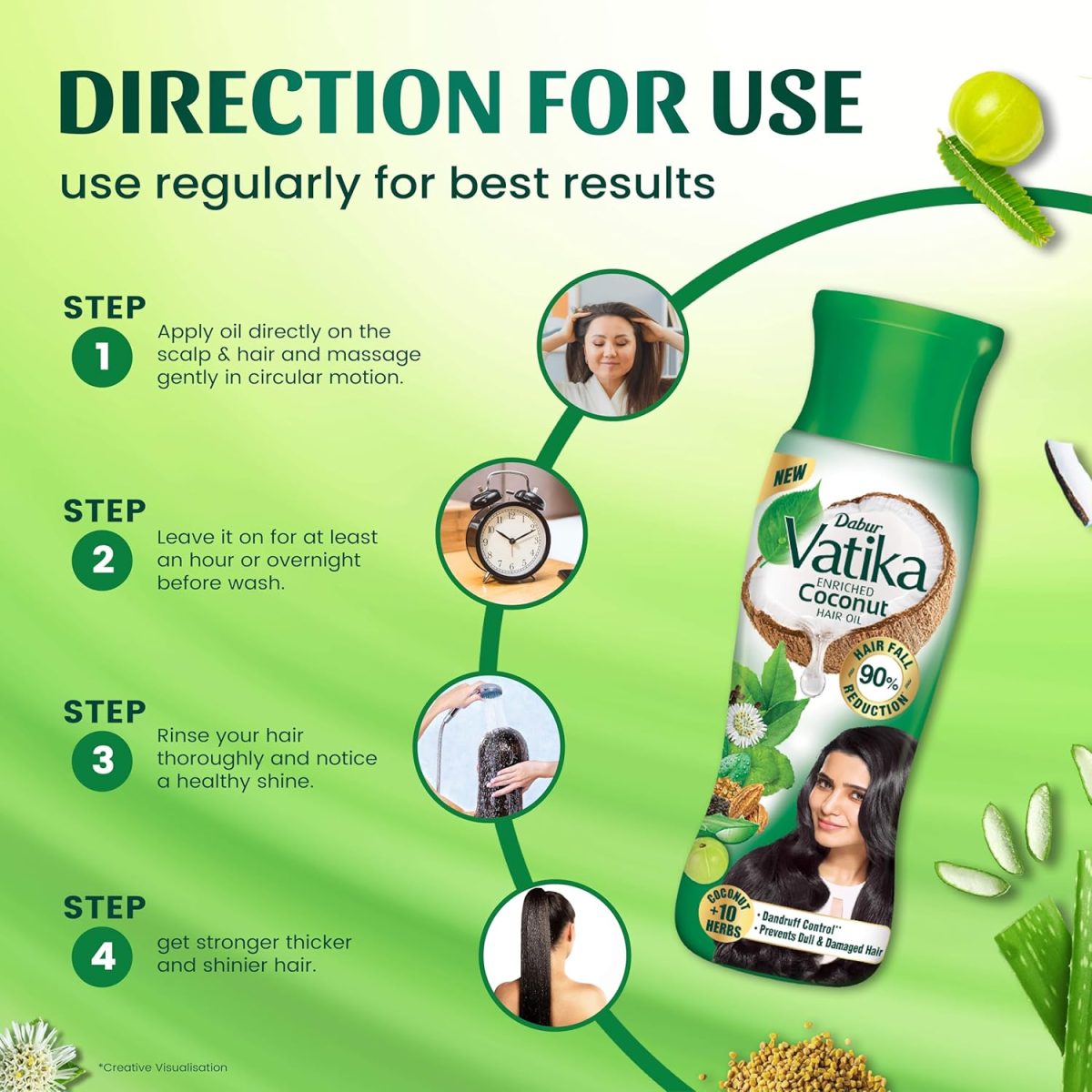 DABUR Vatika Enriched Coconut Hair Oil | Power of Coconut + 10 herbs | 50% hairfall reduction - 300ml, Yellow - Image 6