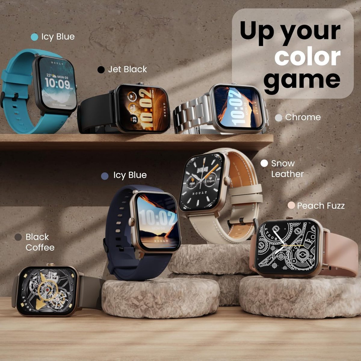 Boult Drift+ Smart Watch 1.85''HD Screen, Bluetooth Calling, IP68, 500 Nits Brightness,150+ Watchfaces, AI Voice Assistant, SpO2 Monitoring, 100+ Sports Mode Smartwatch (Peach Fuzz) - Image 3