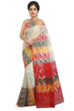 WoodenTant Women's Jamdani Cotton Blend Saree Without Blouse Piece (DJ151_Off-White)