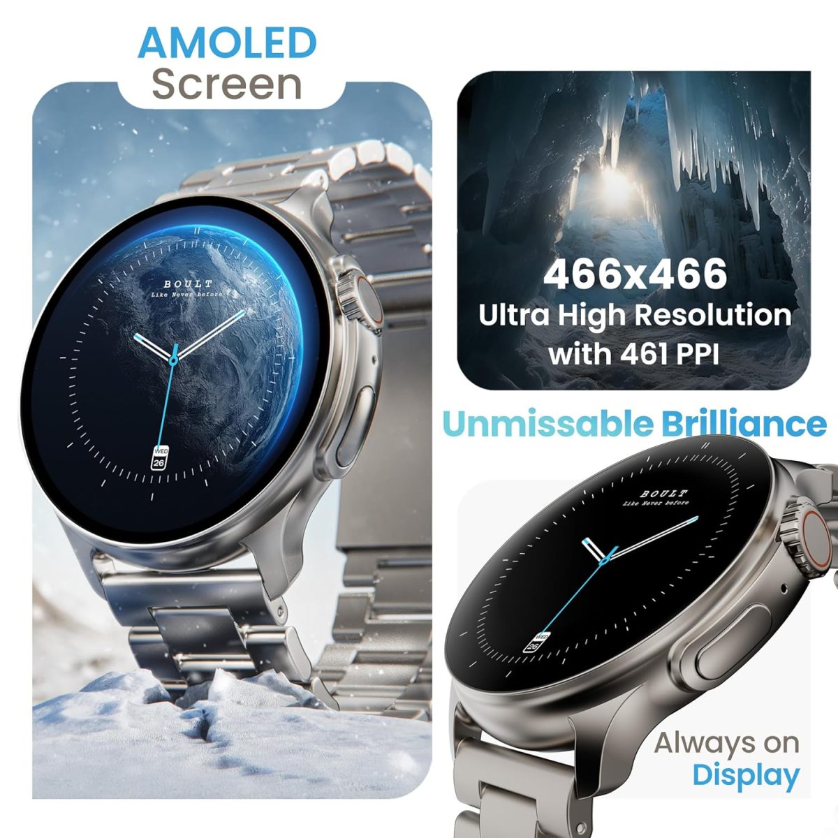 Boult Crown R Pro Smart Watch 1.43" HD AMOLED, Bluetooth Calling, Working Crown, Zinc Alloy Frame, 600 Nits Brightness, AI Voice Assistant, SpO2 Monitoring, 120+ Sports Mode (Silver) - Image 6