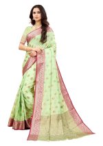 Expert E-commerce Services Womens New Latest Collection Kanjivaram Banarasi Cotton Linen Soft Silk Saree With Contrast Blouse - Image 3