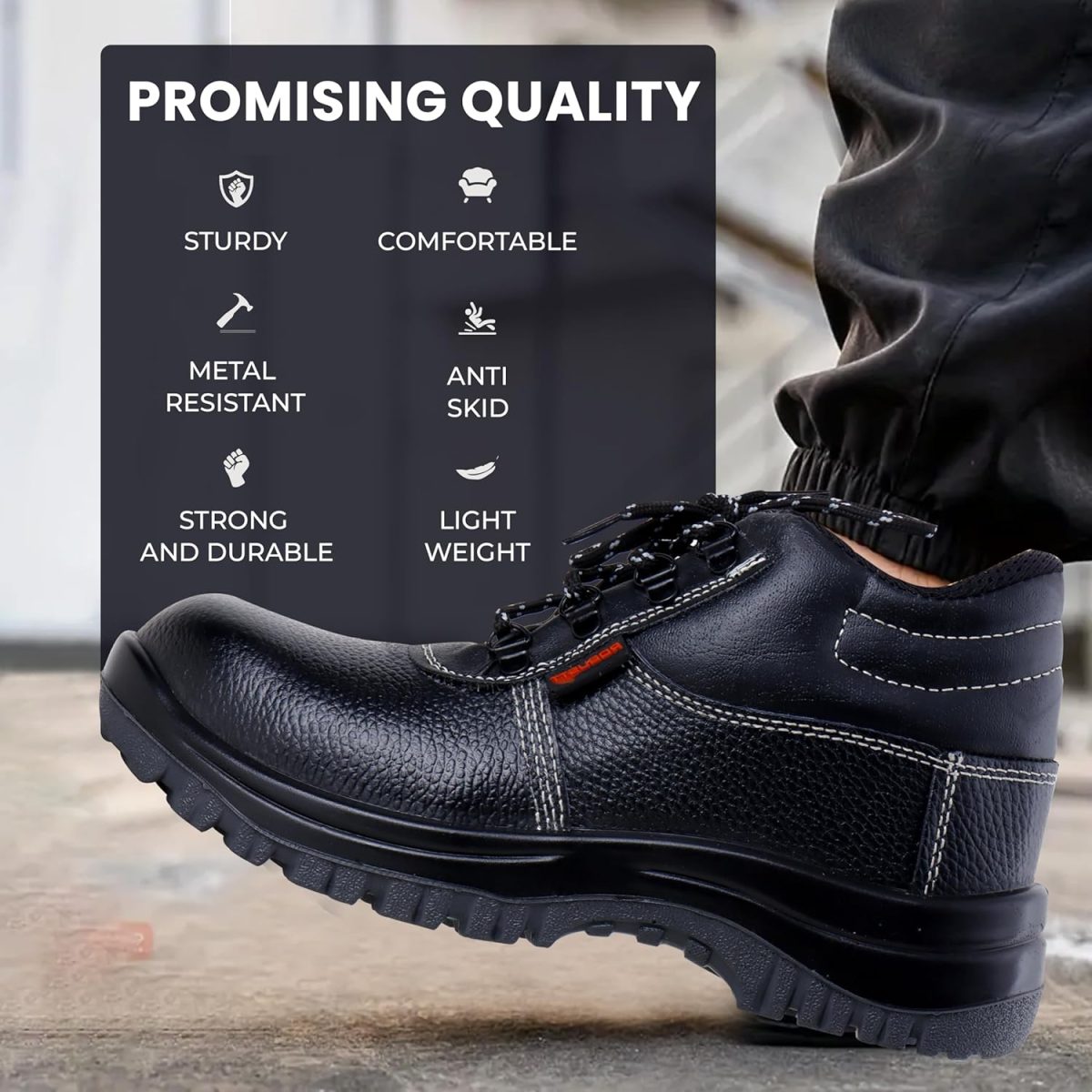 Robustt Double Density High Ankle Steel Toe Safety Shoes (UK-8) for Industrial Work | Waterproof Leather Material | Puncture Proof | Anti- Skid - Image 5