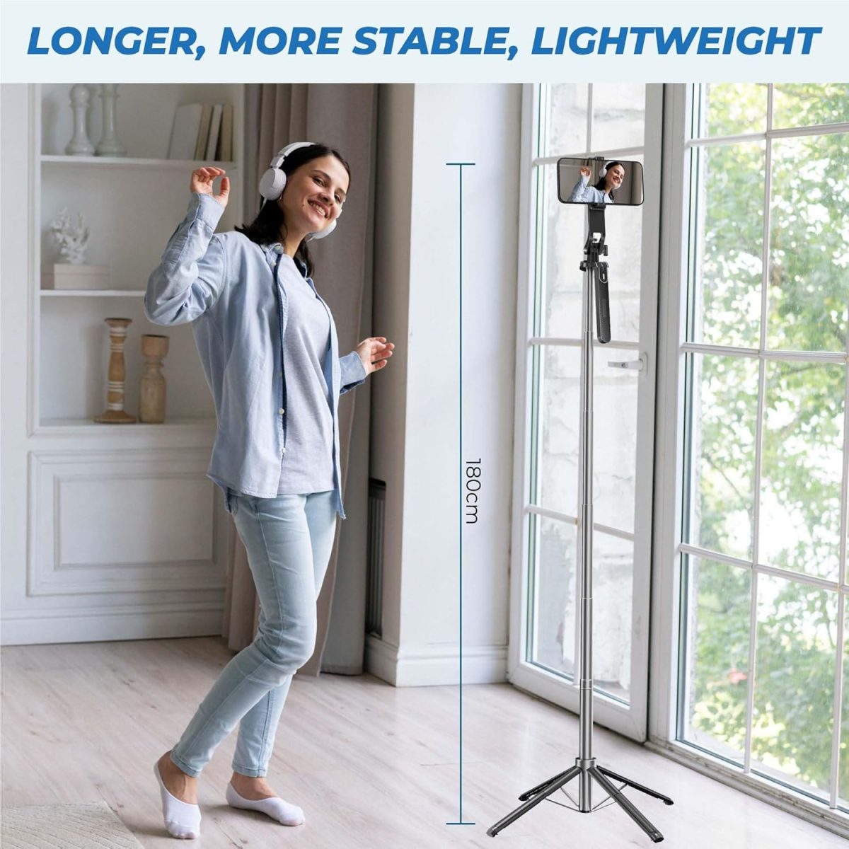 Kratos K5 Selfie Stick Tripod with Balance Handle, 64 inch & Stable 4 Leg Design,Recharable BT Remote, Long Tripod Stand for 360° Rotation Panoramic Shoot, Made for Phones,Ring Light, Gopro,Camera - Image 7
