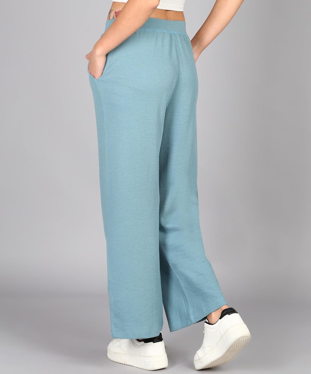 Alan Jones Clothing Women's Straight Fit Mid Rise Solid Stretch Waffle Straight Pants - Image 3