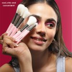 Minara Makeup Brush Set Of 10 With Easy To Carry Pouch (Pink) | Travel Size Cosmetic Brushes Kit For Face Foundation Brush Eyeshadow With Storage | Makeup Pouch For Women | - Image 3