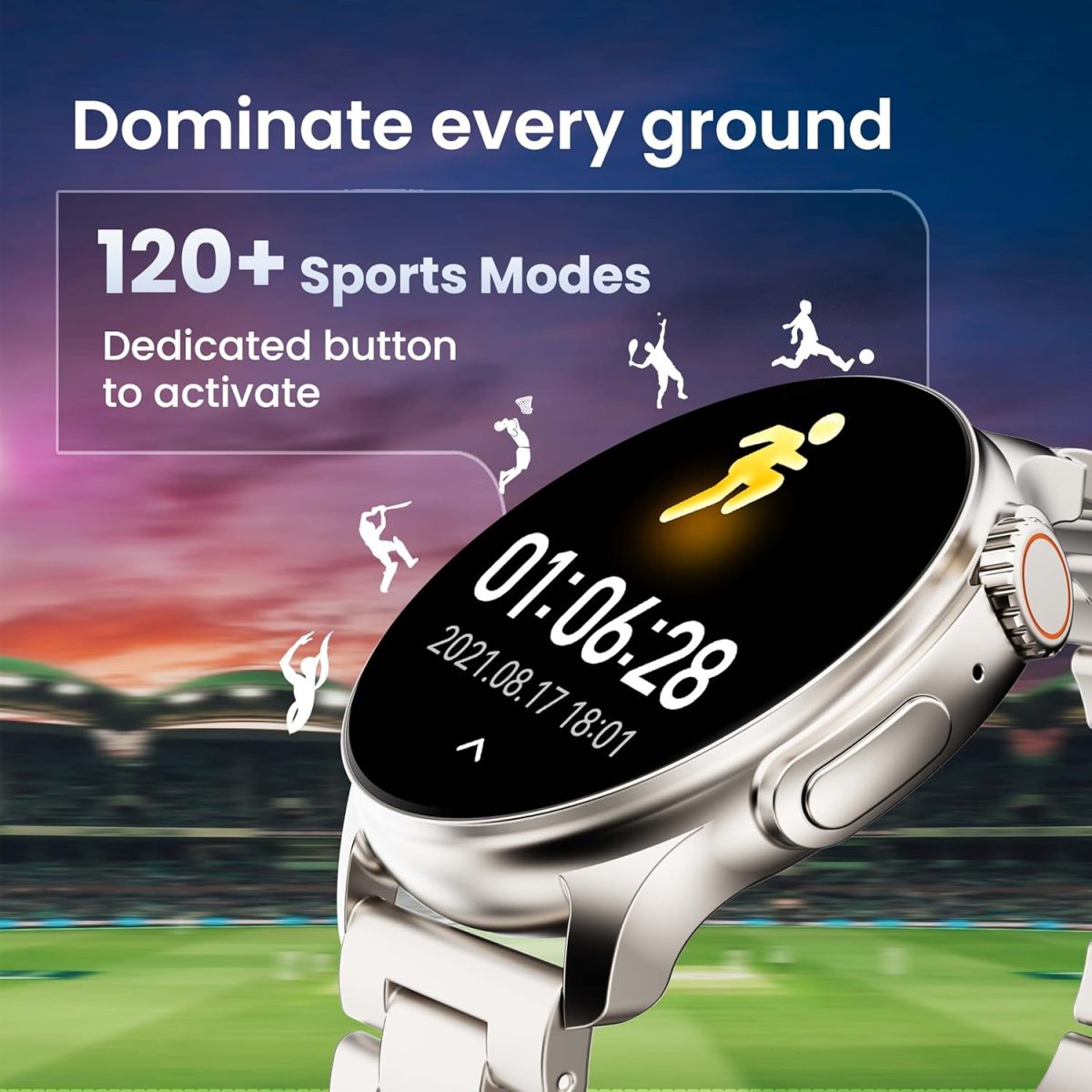 Boult Crown R Pro Smart Watch 1.43" HD AMOLED, Bluetooth Calling, Working Crown, Zinc Alloy Frame, 600 Nits Brightness, AI Voice Assistant, SpO2 Monitoring, 120+ Sports Mode (Silver) - Image 8