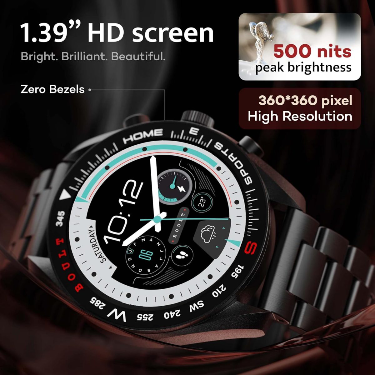 Boult Mirage Smart Watch 1.39''HD Screen, Bluetooth Calling, IP67, Zinc Alloy Frame, 500 Nits Brightness, AI Voice Assistant, SpO2 Monitoring, 120+ Sports Mode (Coal Black) - Image 3