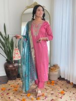 Naixa Women's Viscose Silk Embroidered Straight Kurta with Pant and Dupatta Sets (Available in Plus Size) (NX-657) - Image 7