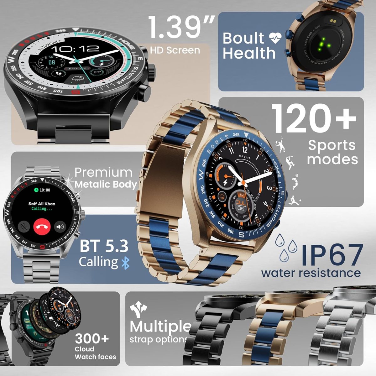 Boult Mirage Smart Watch 1.39''HD Screen, Bluetooth Calling, IP67, Zinc Alloy Frame, 500 Nits Brightness, AI Voice Assistant, SpO2 Monitoring, 120+ Sports Mode (Coal Black) - Image 2