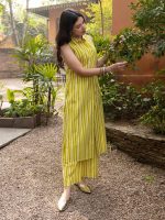 FIORRA Women's Yellow Cotton Straight-Cut Kurta Set - Image 3