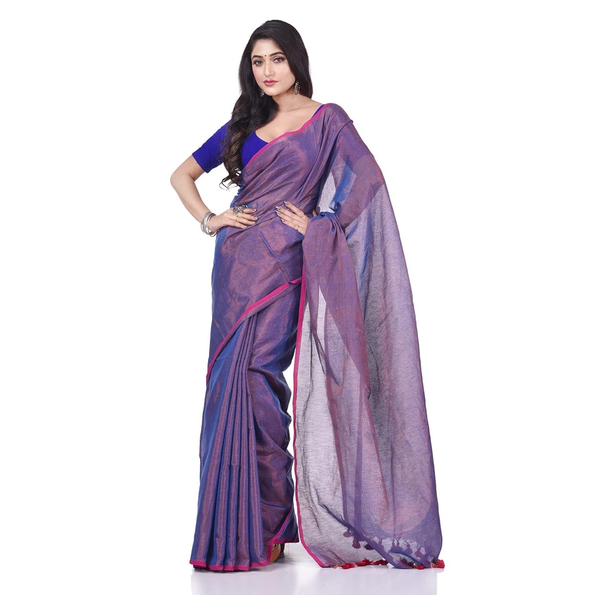 dB DESH BIDESH Women`s Bengal MayurKonthi Color Changer Tissue Pure Handloom Cotton Saree With Blouse Piece - Image 6
