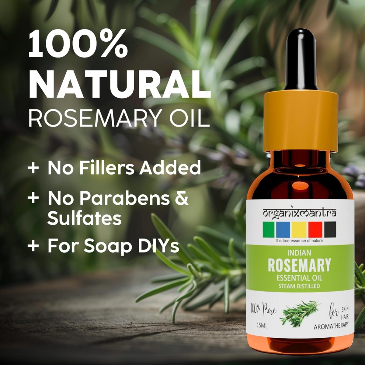 Organix Mantra Rosemary Essential Oil for Hair Growth, Hair Fall Control and Nourishment, Skin Care | 100% Pure, Natural, Undiluted | 15ml - Image 3