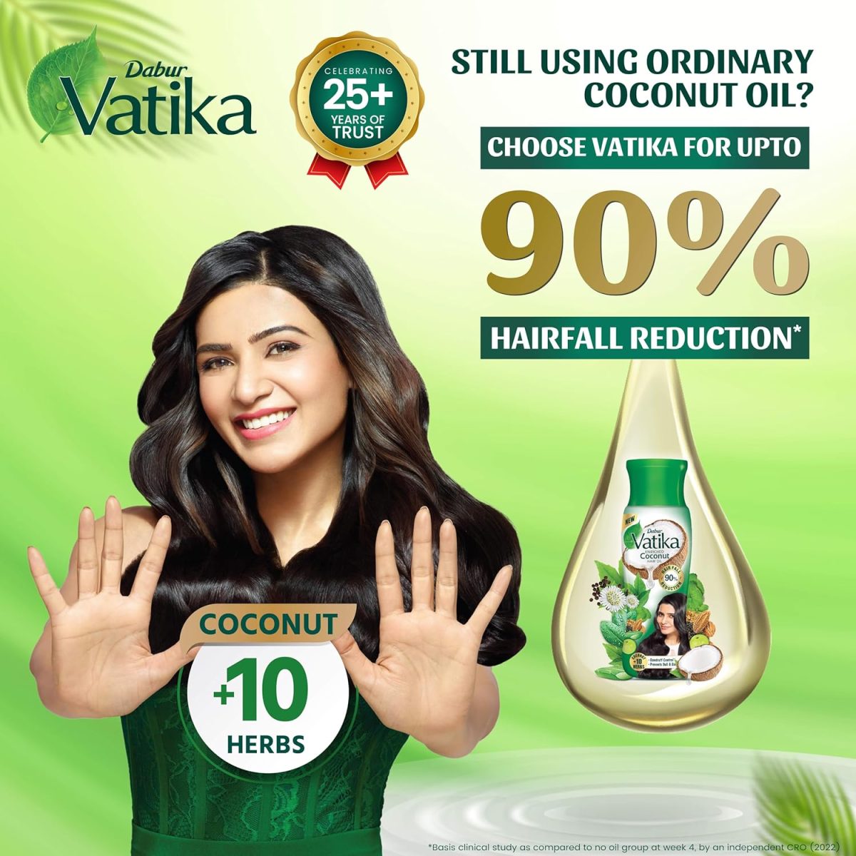 DABUR Vatika Enriched Coconut Hair Oil | Power of Coconut + 10 herbs | 50% hairfall reduction - 300ml, Yellow - Image 3
