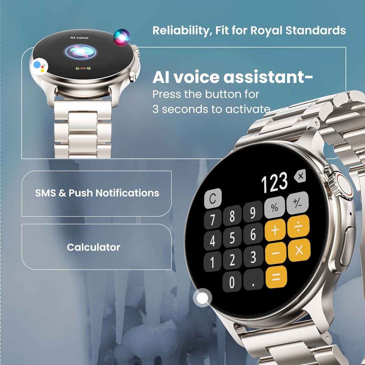Boult Crown R Pro Smart Watch 1.43" HD AMOLED, Bluetooth Calling, Working Crown, Zinc Alloy Frame, 600 Nits Brightness, AI Voice Assistant, SpO2 Monitoring, 120+ Sports Mode (Silver) - Image 7
