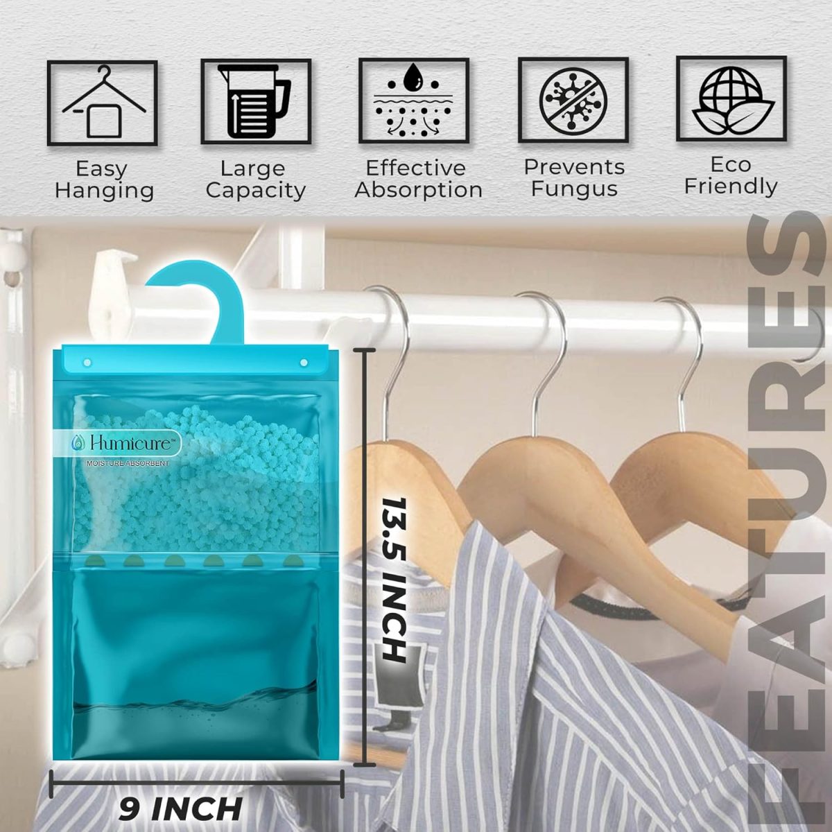 Humicure Moisture Absorber Dehumidifier Hanging Bags with 1 Litre Absorption Capacity for Wardrobe, Bathroom, Kitchen and Bedroom; Prevents Mould & Fungus (Pack of 3, 400gram each, 3 Fragrance Combo) - Image 4