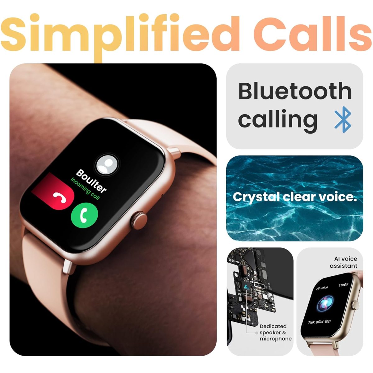 Boult Drift+ Smart Watch 1.85''HD Screen, Bluetooth Calling, IP68, 500 Nits Brightness,150+ Watchfaces, AI Voice Assistant, SpO2 Monitoring, 100+ Sports Mode Smartwatch (Peach Fuzz) - Image 8