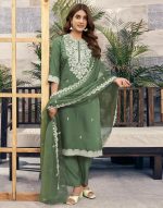 SIRIL Women's Rayon Viscose Sequence Embrodery Straight Kurta Pant with Dupatta Set - Image 4