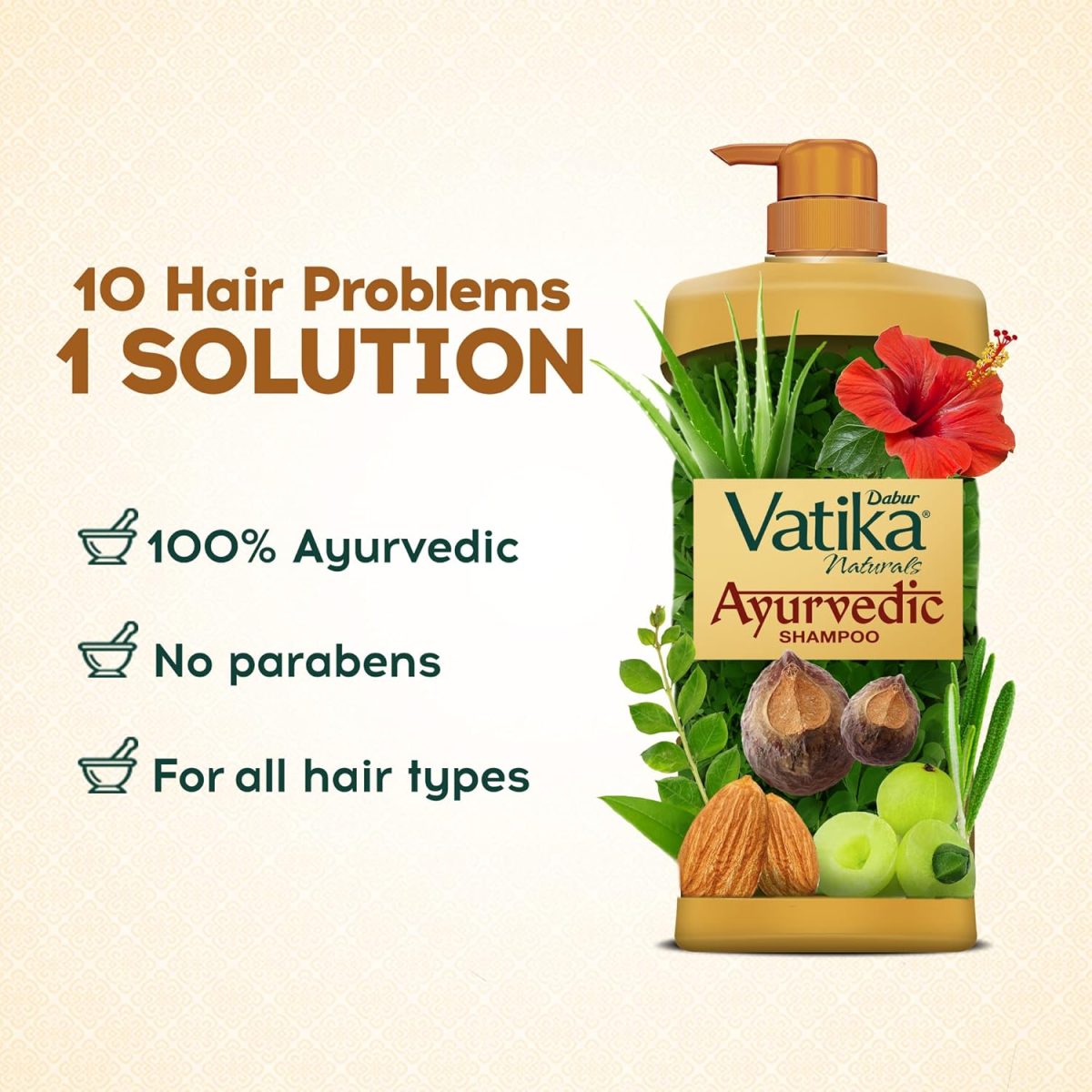 Dabur Vatika Ayurvedic Shampoo - 640ml | For Strong & Healthy Hair | No Parabens | For All Hair Types | Power of Dus Poshan for 10 Hair Problems - Image 4