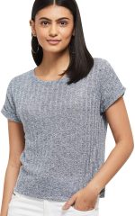 Max Women's Cotton Regular Fit Textured Round Neck T-Shirt