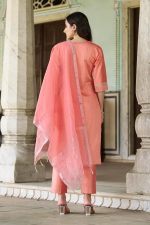 VredeVogel Women's Viscose Rayon Embroidered Kurta with Pant & Chanderi Silk Dupatta Set - Image 4