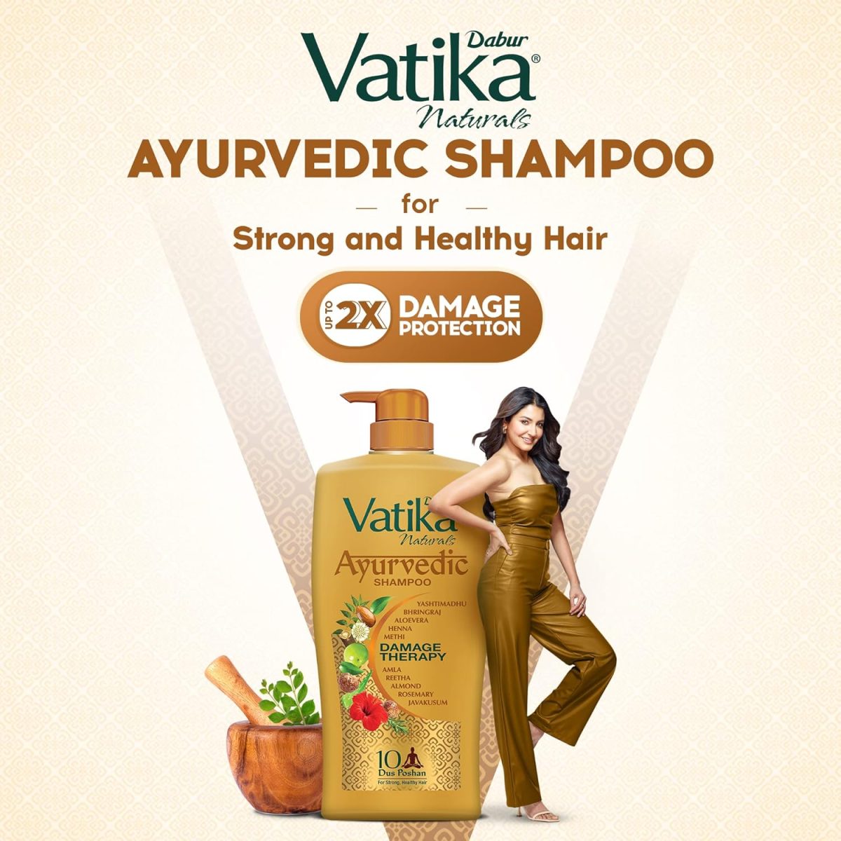 Dabur Vatika Ayurvedic Shampoo - 640ml | For Strong & Healthy Hair | No Parabens | For All Hair Types | Power of Dus Poshan for 10 Hair Problems - Image 2