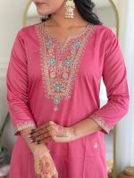 Naixa Women's Viscose Silk Embroidered Straight Kurta with Pant and Dupatta Sets (Available in Plus Size) (NX-657) - Image 5