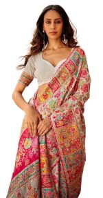 MADHUHANSH Kashmiri Cotton Patola Saree for Women | Cotton Saree | Sarees with Unstitched Blouse | Saree with Blouse Piece | Soft and Skin Friendly
