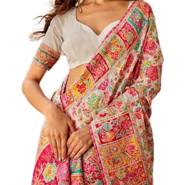 MADHUHANSH Kashmiri Cotton Patola Saree for Women | Cotton Saree | Sarees with Unstitched Blouse | Saree with Blouse Piece | Soft and Skin Friendly