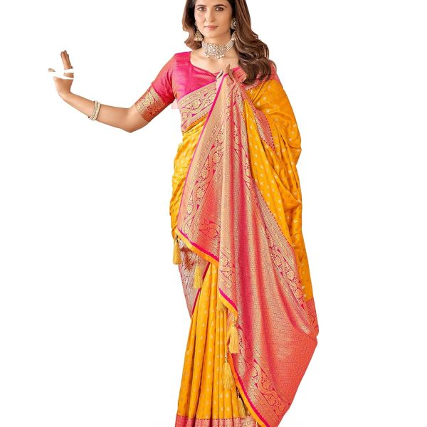 Mehrang Cotton Banarasi Silk Saree for Women With Unstitched Blouse Piece