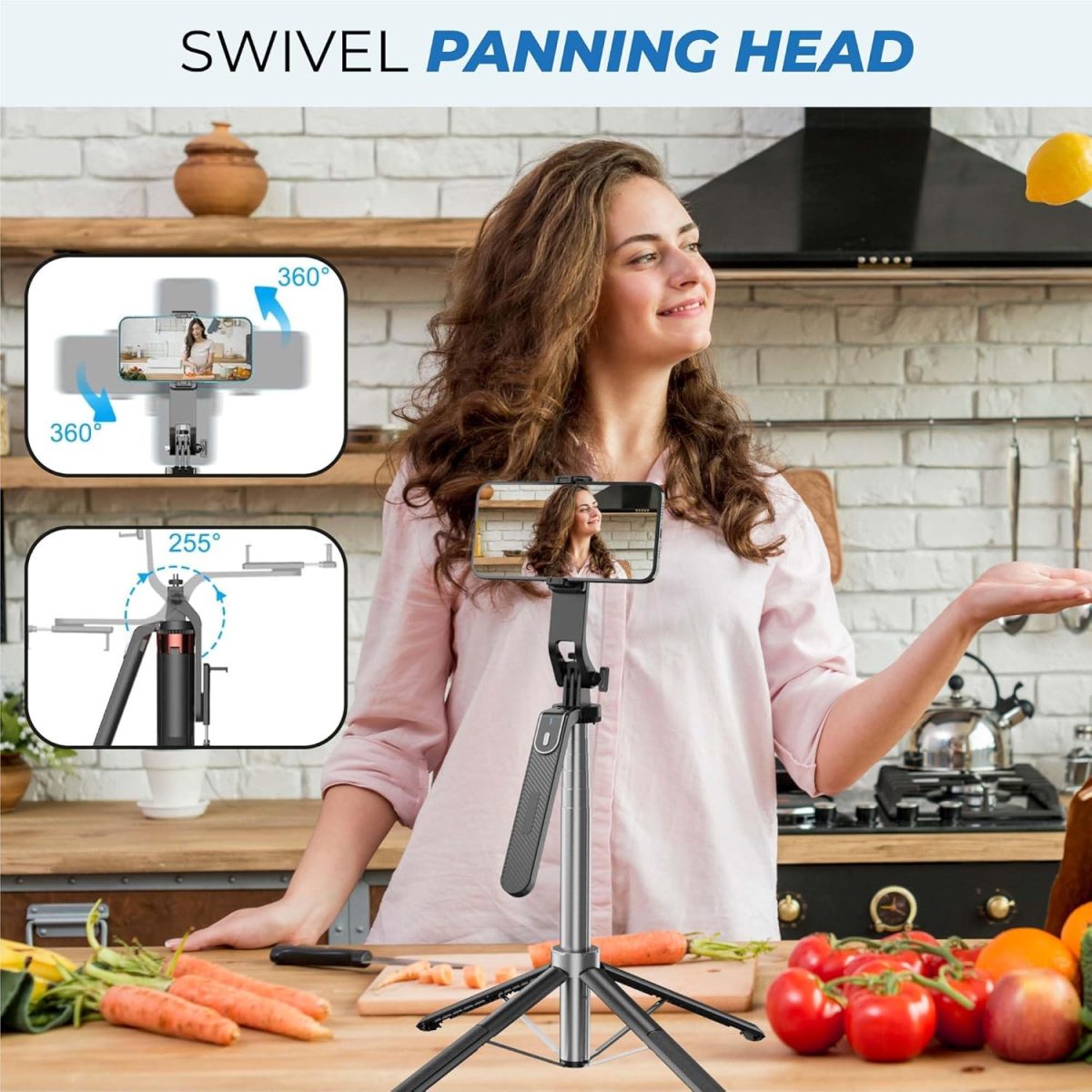 Kratos K5 Selfie Stick Tripod with Balance Handle, 64 inch & Stable 4 Leg Design,Recharable BT Remote, Long Tripod Stand for 360° Rotation Panoramic Shoot, Made for Phones,Ring Light, Gopro,Camera - Image 9