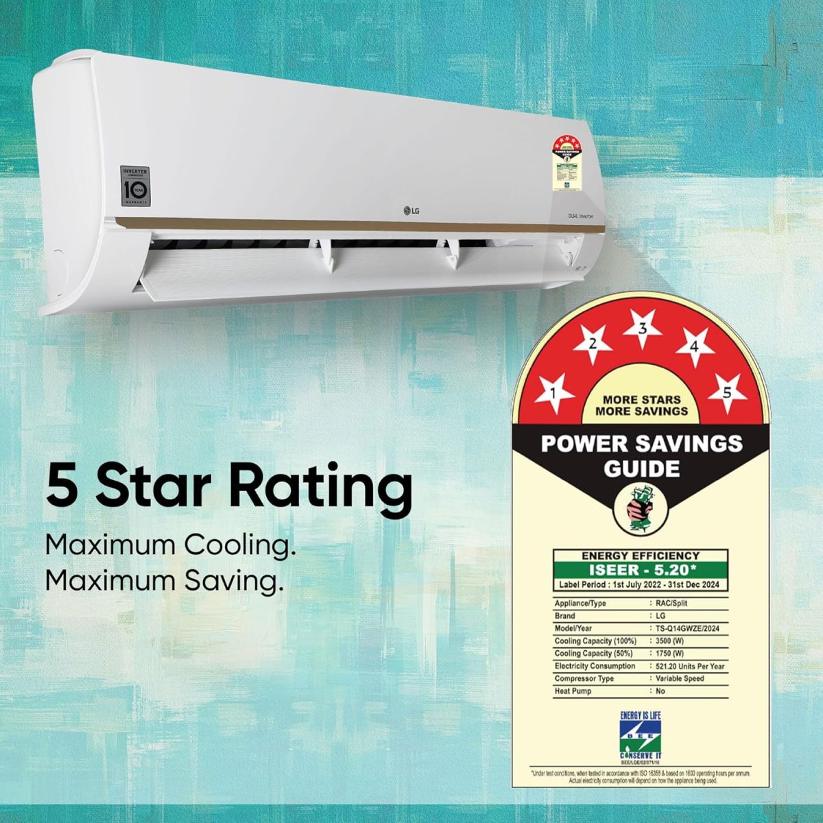 LG 1 Ton 5 Star DUAL Inverter Wi-Fi Split AC with Energy Manager (Copper, AI+ Convertible 6-in-1 Cooling, 4 Way Swing, HD Filter with Anti-Virus Protection, TS-Q14GWZE, White) - Image 4