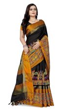 KAVINDI Women's Cotton Silk with Kutchi Embroidered Work Saree with Blouse - Image 3