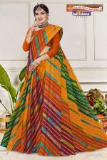 Karishma Sarees Women's Traditional Multicolour Leheriya Design Pattern Printed Pure Cotton Saree - Image 2