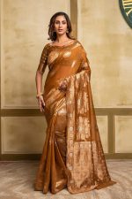 Lilots Beautiful Women's Span Cotton Jacquard Woven Pattern Saree With Unstitched Blouse Piece