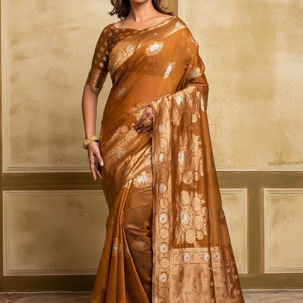 Lilots Beautiful Women's Span Cotton Jacquard Woven Pattern Saree With Unstitched Blouse Piece