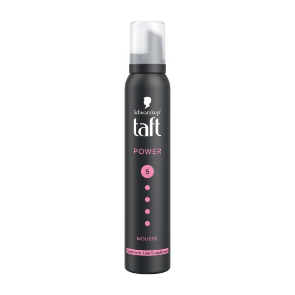 Schwarzkopf TAFT Power Hold 5 Hair Mousse, Lasts 24 Hours, Cashmere-Like Softness, With No Stickiness, Heat Protection, Silicone Free, Lightweight Styler To Controls Frizz And Provides Shine, 200Ml