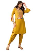 Vaamsi Women's Solid Straight Embroidered Kurta Dhoti Set With Tassels