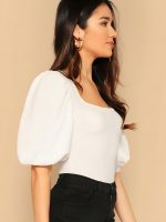 Dream Beauty Fashion Women's Bishop Puff Sleeves Square Neck Slim Top Polyester Blend (BZF-Top-Eva) - Image 3