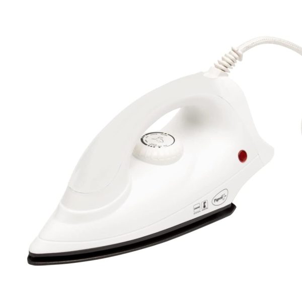 Pigeon 1000 Watts Dry Iron Greblon Dual Non Sick Sole Plate with German Coating Technology | 360 Cord Swivel | Thermal Safety Fuse | WHITE