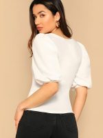 Dream Beauty Fashion Women's Bishop Puff Sleeves Square Neck Slim Top Polyester Blend (BZF-Top-Eva) - Image 4
