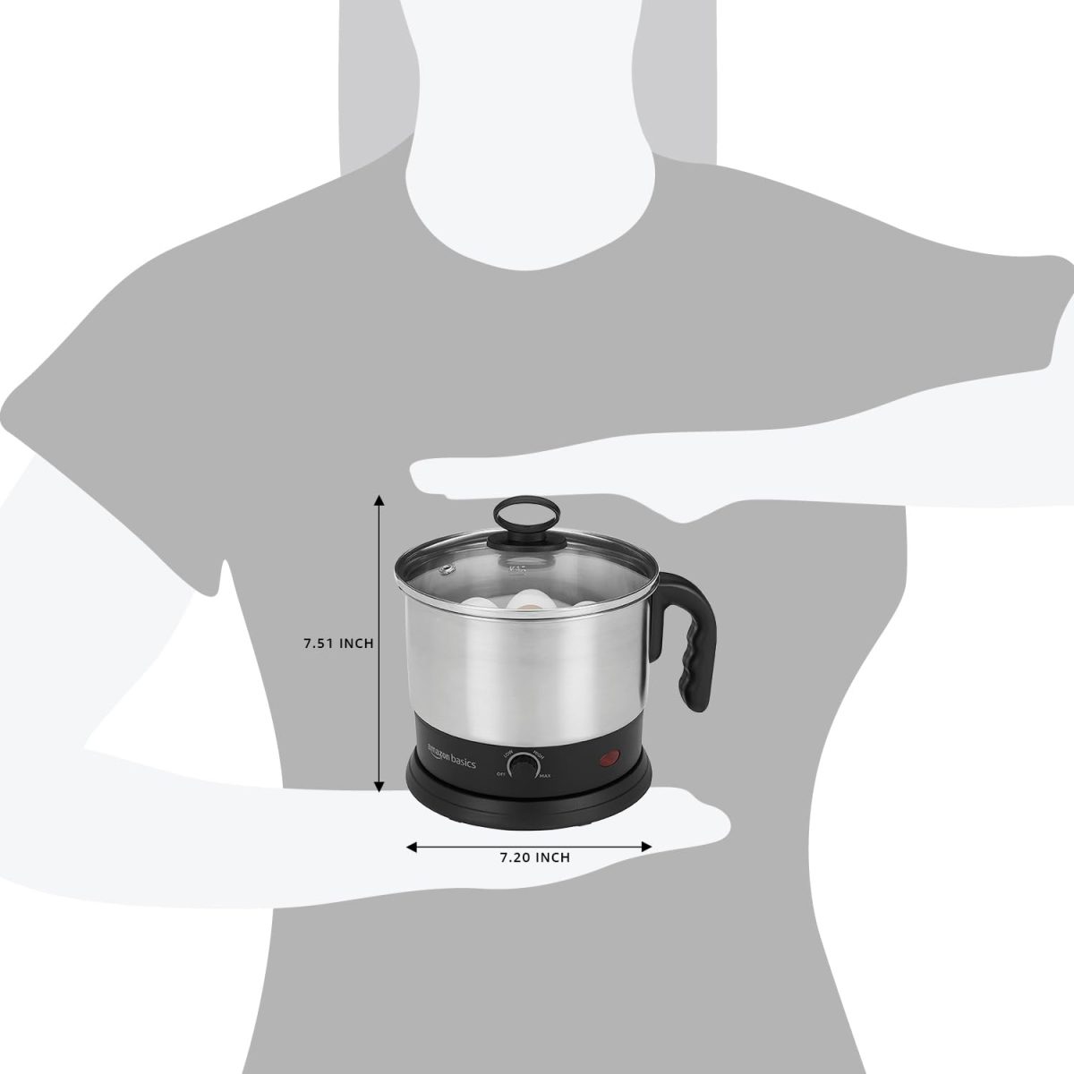 amazon basics Electric Multipurpose Kettle | for boiling Water, Eggs | Making Tea, Coffee| Stainless Steel Body with Automatic Shut-off | 18.3L x 15.7W x 19.1H cm | 1.2 L | 220 Volts | Silver, Black - Image 8