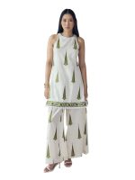 FIORRA Women's Off-White Printed Cotton Sleeveless Kurta Set