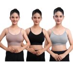 Texello Women's Cotton Wire-Free Full Coverage Lightly Padded Sports Bra - Comfortable & Supportive Everyday Wear - Pack of 3
