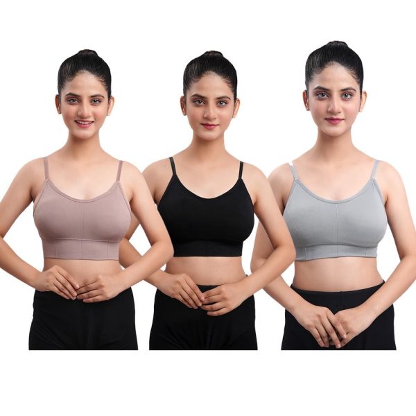 Texello Women's Cotton Wire-Free Full Coverage Lightly Padded Sports Bra - Comfortable & Supportive Everyday Wear - Pack of 3