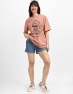 JUNEBERRY® 100% Pure Cotton Oversized Loose Baggy Fit Drop Shoulder Half Sleeve Round Neck Cool Front Teddy Printed Cork & White T-Shirt for Women/Girls (Available in from S to 2XL) - Image 5
