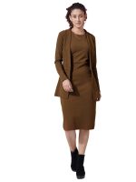 Selvia Western Dress for Women|Solid Lycra Western Dress for Women|Round Neck Shrug with Bodycon Dress for Women|Two Piece Knee-Length Dress for Women