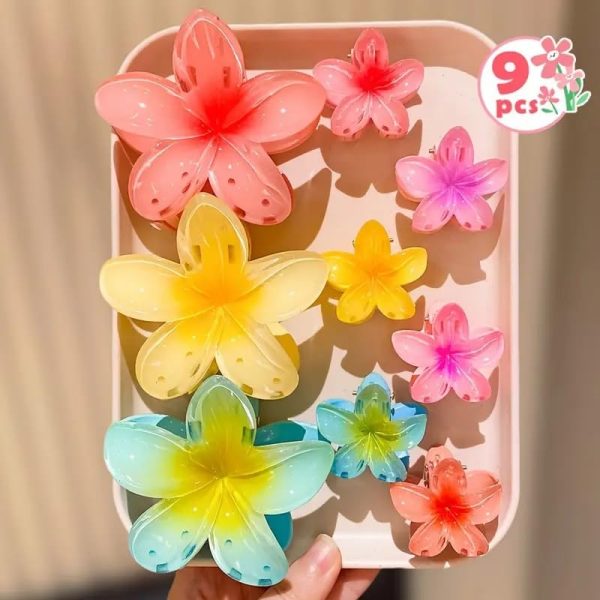 9 pcs flower claw clip hair claw clip pin clutcher accessories for women bun clutch Women Beach Vacation Bohemia Egg Flower Hair Clips Flower Large Hair Claw Hairpin Women Girls Accessories