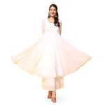 PH POSHAKHUB Women Georgette Hand Embroidery Round Neck and Front Yoke Anarkali Kurta - Round Neck Kurta